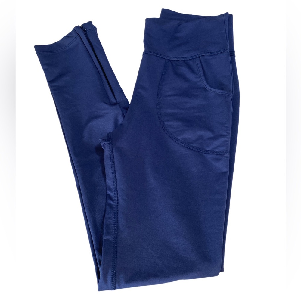 Lucky in Love Navy Volotex Leggings Zipper Leg Pockets Medium‎ high waist